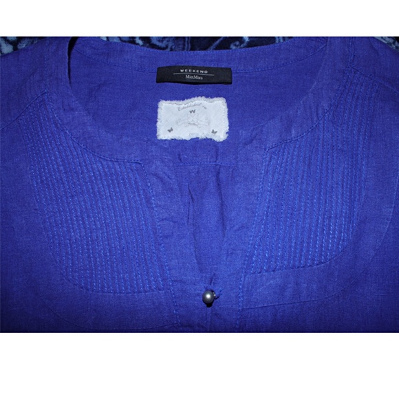 MAX MARA WEEKEND  100% LINEN LONG SLEEVE TOP WITH PEARL BUTTONS SZ 6 - Picture 6 of 7